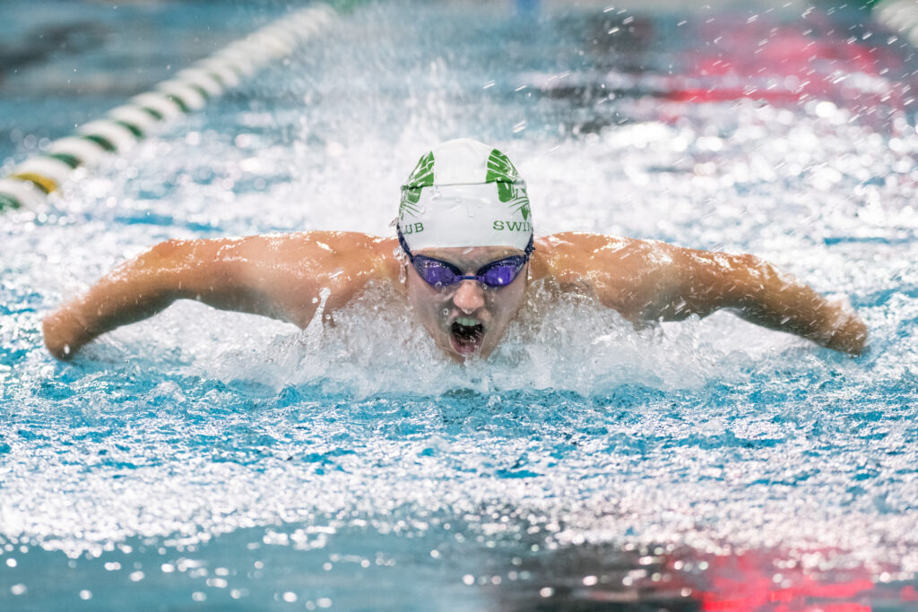 Brad Golski, president of the Ohio University Swim Club, practicing butterfly stroke during the clubs practice sessions Sept. 9, 2021 before their swim meet on Oct. 2, 2021 at OSU. [Alex Eicher]